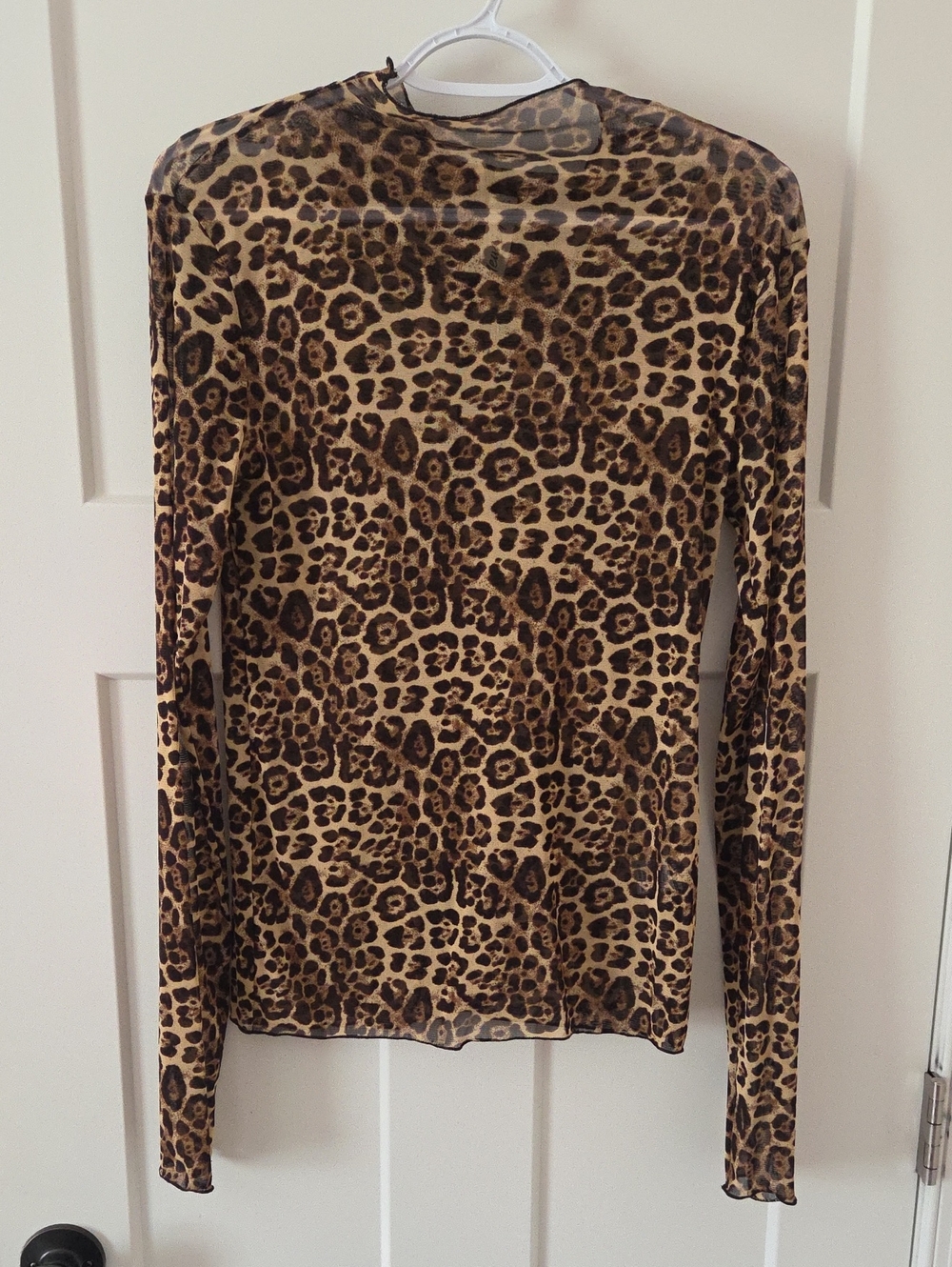 Leopard Print Long-Sleeve Mesh Top - Brown/Black